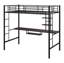 The metal loft bed features a desk Workstation 