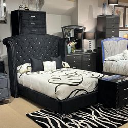 Lucinda Upholstered Bedroom Set Queen or King Bed Dresser Nightstand Mirror Chest Options