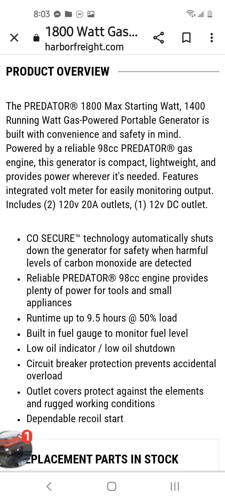 Predator Generator 1800 for Sale in North Highlands, CA OfferUp
