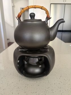 Black Clay Teapot with Warmer Stand