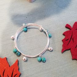 Vintage Turquoise And Sterling Silver Bangles Set Of 3
