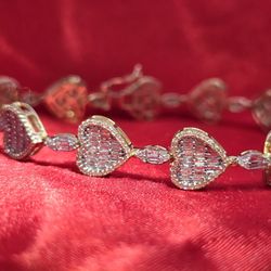 10k Yellow Gold Diamond Heart Bracelet 2.35 ctw