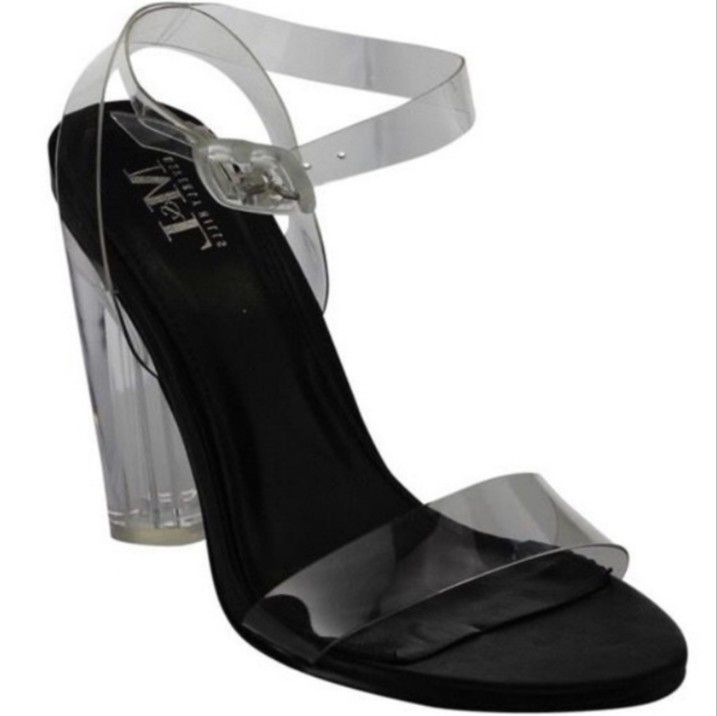 M&L Beverly Hills Transporate Strappy Clear Black Heels