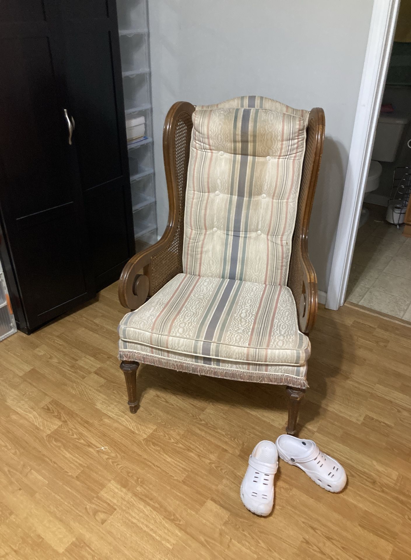 Vintage Lewittes Style High Back Cane Wingback Chair