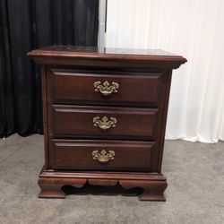 Dixie Traditional Wood Three-Drawer Nightstand with Brass Pulls