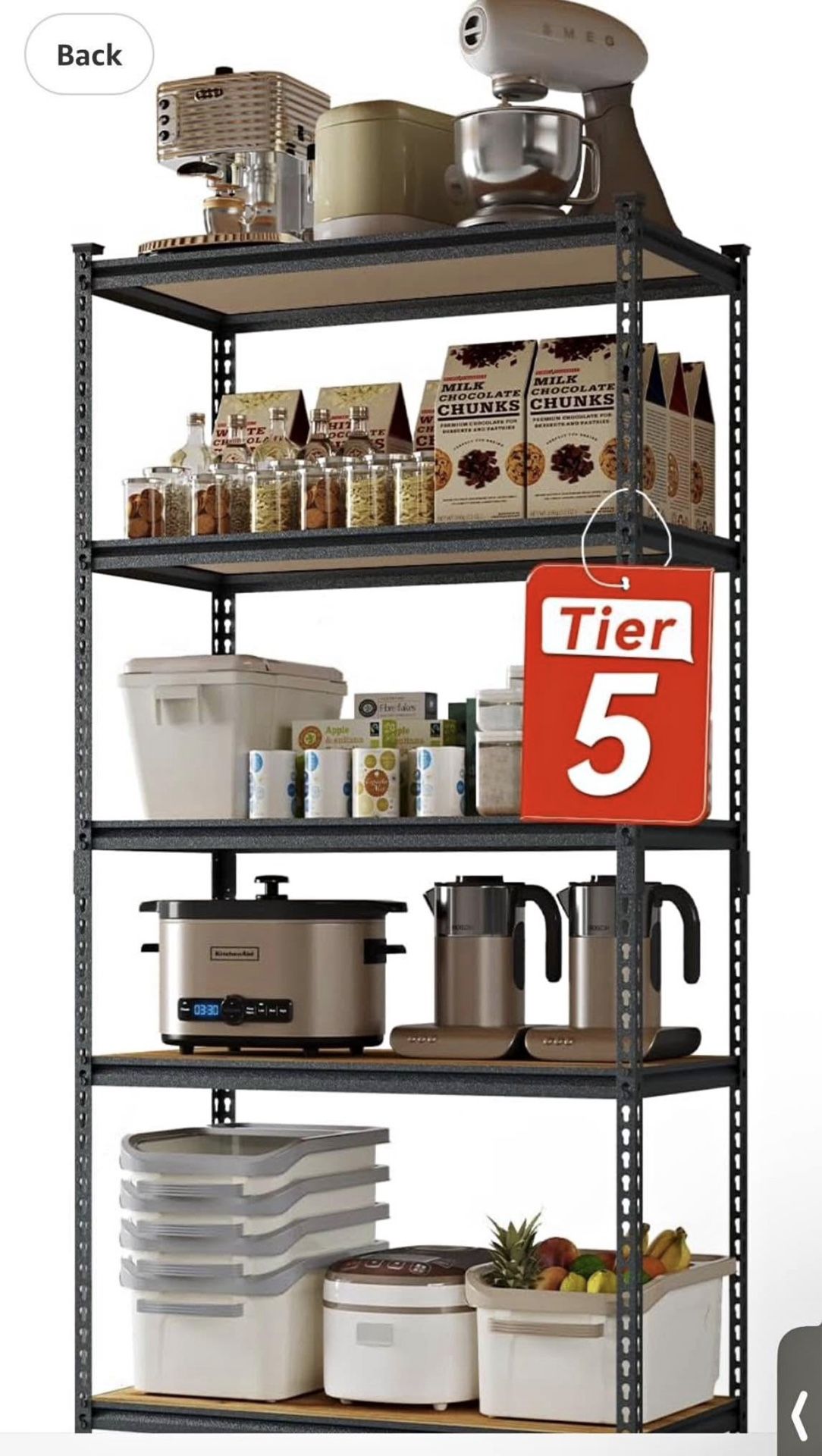 5-Tier Storage Rack Metal Shelving, Shelves Unit, Adjustable, Heavy Duty, Garage & Warehouse Storage