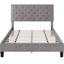 Grey Queen Bed Frame With Headboard