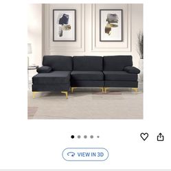 Casa Andrea Milano modern large velvet fabric sectional sofa with extra wide chaise lounge with golden legs