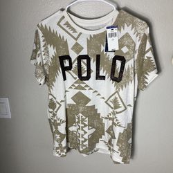  Polo Ralph Lauren Short Sleeve Aztec T-shirt Women’s Size Large WHITE & TAN NWT