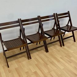 Set Of 4 Vintage Folding Slatted Wood Dining Chairs Mid Century Danish Modern MCM