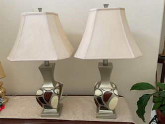 2 TALL TABLE LAMPS GOLD MULTI  COLORED RETRO
