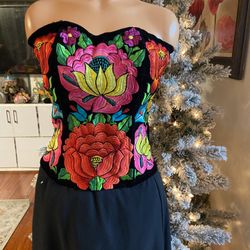 Corset Bordado Mexicano Artesanal  Blusa Top 