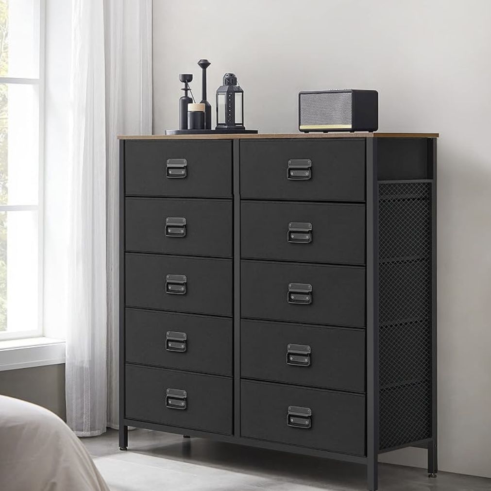 DRESSER - SONGMICS 10 Drawers Dresser for Bedroom, Fabric Dresser, Storage Organizer Unit with Fabric Drawers