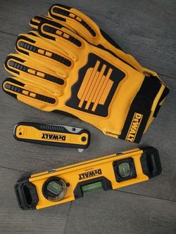 DEWALT-Large Mechanical repair Gloves, DEWALT-3.3 in. Tanto Pocket Knife with Quick Flip and DEWALT-9 in. Torpedo Level