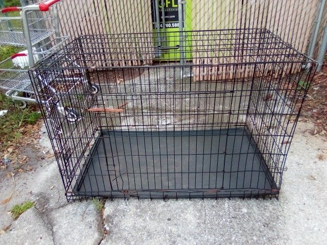 collapsible large dog crate cage pet carrier 60"x36" wide 36"tall hard plastic removable cage liner