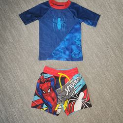 Boys Spiderman Swim Top And Trunk 