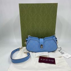 AUTH GUCCI MOON SIDE MINI SHOULDER BAG GG CANVAS LIGHT BLUE 786035 WOMEN'S F/S