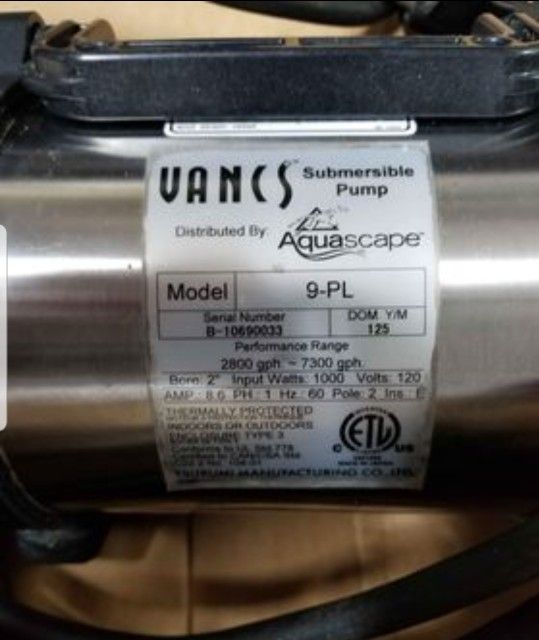 Vancs Submersible Pump By Aqua Scape Model 9 PL l