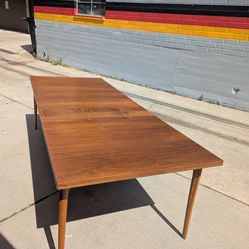MCM Walnut Extension Dining Table, Danish Modern Style