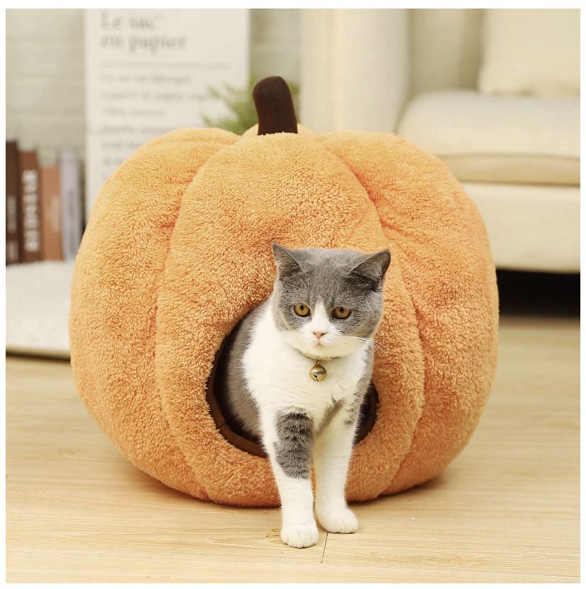 Halloween Cozy Cat Bed Puppy Hut Kitty Cave Pumpkin Dog Shaped Kennel