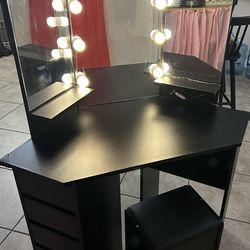 Beautiful black light up vanity with stool
