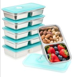 Stainless Steel Snack Containers, 6-Pack Reusable Grab and Go Containers with Lids, Dual Compartment Bento Box for Travel, Camping & Lunch Prep