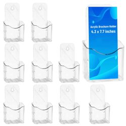 10 Pack Brochure Display Stand,4 Inches Acrylic Pamphlet Holder Stand Wall Mount/Countertop,Clear Plastic Trifold Rack Card Holders Organizer for Disp