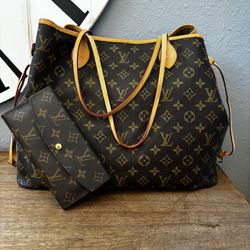 Brown Leather Extra Large Bag And Wallet