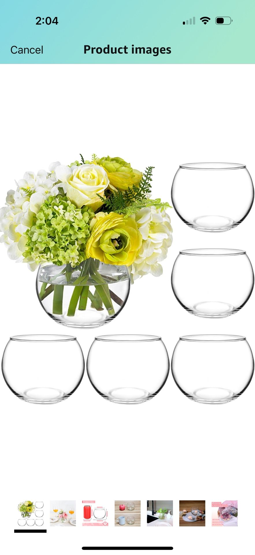 6 Pack Clear Round Glass Vases, 4.7” W x 3.7” H, Bubble