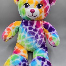 Build A Bear Rainbow Cheetah Plush Leopard Lisa Frank Colors 17” Stuffed