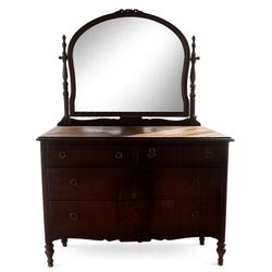  Antique Dresser with Arched Mirror (Oval-Top, Squared Base)
