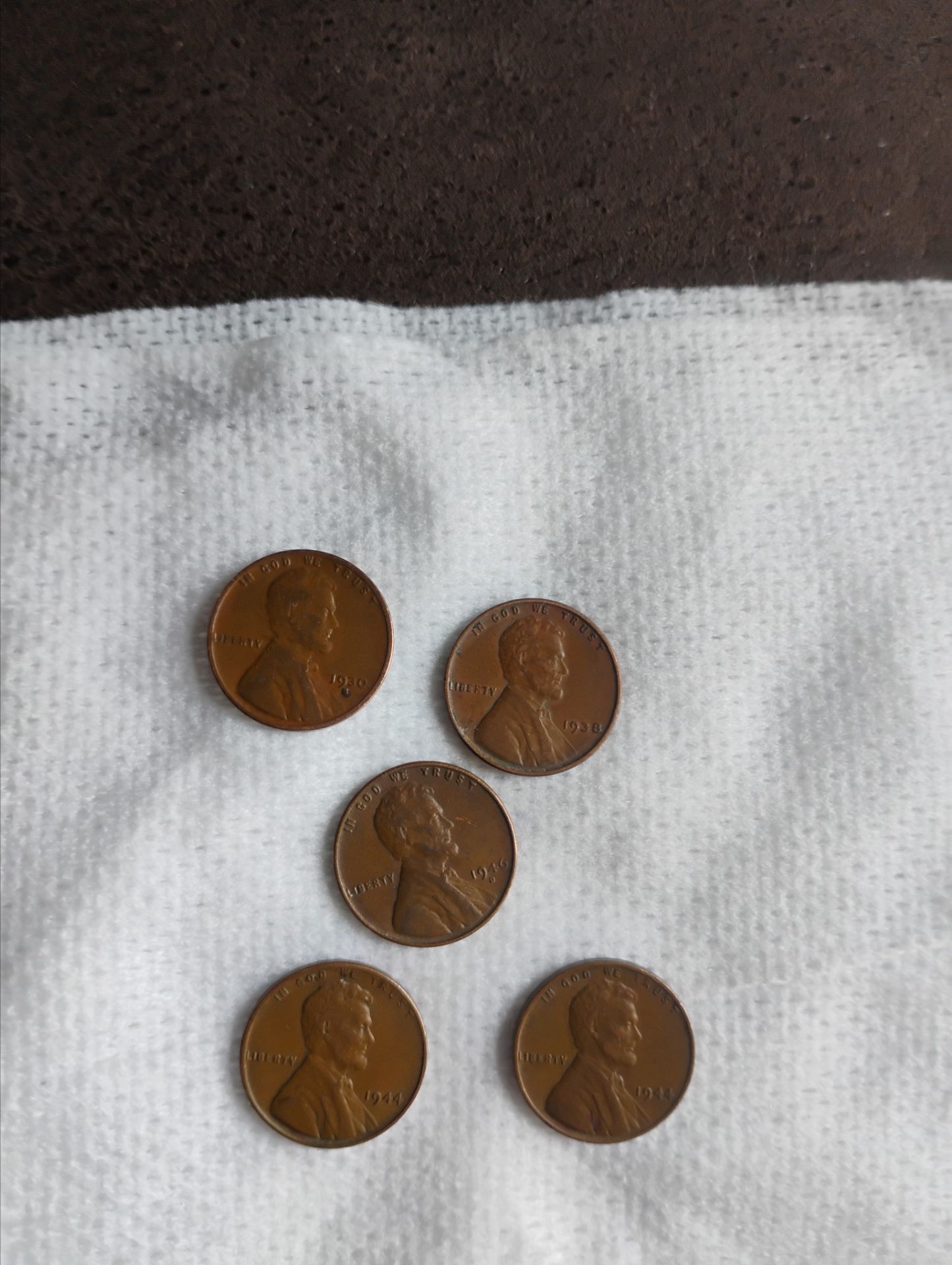 5 historic wheat pennies all in fine condition or better