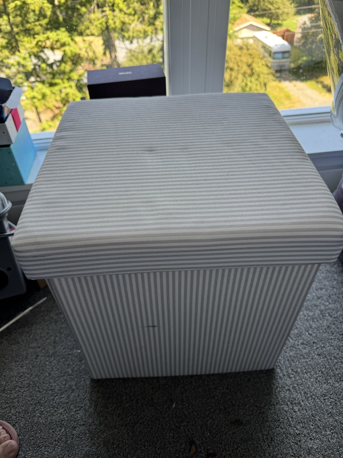 folding storage ottoman and plastic chest of drawers, all for $20