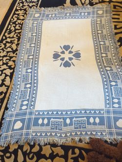 Vintage Home And Hearts Blue And White Reversible Throw Blanket