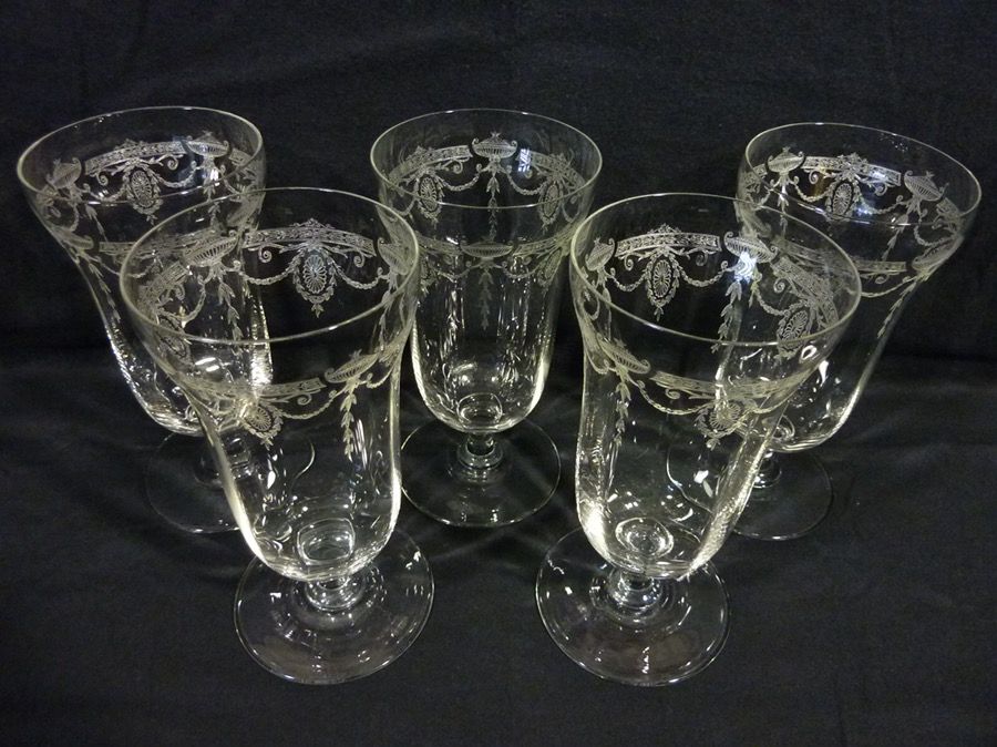 Antique Dessert Parfait Glasses Etched Crystal