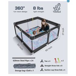 TODALE Baby playground, large playground for babies, safe playground without holes for babies, playground for baby door (black, 50 x 50 inches)h