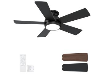 42 Inch Black Ceiling Fans with Lights and Remote, LED Low Profile Flush Mount