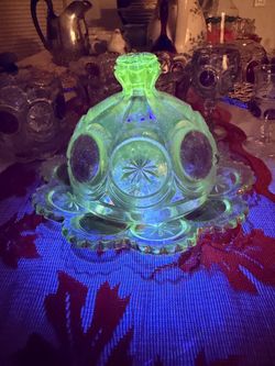 Uranium Glass Dome Butter Dish