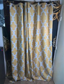 Yellow Printed Blackout Curtains 2P