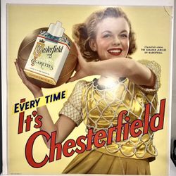 Vintage 1950s Chesterfield Cigarettes Golden Jubilee Basketball Girl Sign 22x21