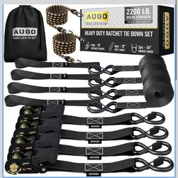 AUGO Heavy-Duty Ratchet Straps, 4 Pack – 15 ft, 2200 lb Strength with S-Hooks & Soft Loops