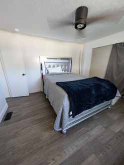 Silver bed frame with 3 setting lights