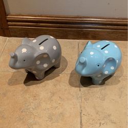 2 Ceramic Elephant Piggy Banks