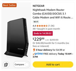 NETGEAR Nighthawk Modem Router Combo (CAX30)
