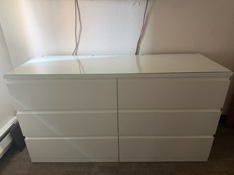 IKEA STORKLINTA 6-Drawer Double Dresser with Glass Top