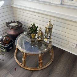 Vintage Rattan & Glass Coffee Table – Boho Coastal Style