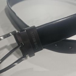 Men's Black Steve Madden Leather Belt Dark Silver Buckle