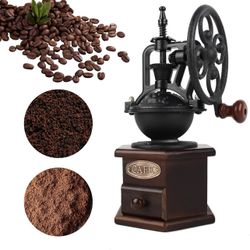Coffee Grinder,Wooden Coffee Bean Grinder Manual Coffee Grinder Roller, Antique Coffee Mill with Cast Iron Hand Crank for Making Mesh Coffee, Decorati