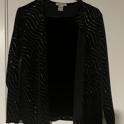 Notations Black Sparkly Cardigan with Attached Velvet Shell