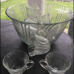 Punch Bowl With Cups And Hooks